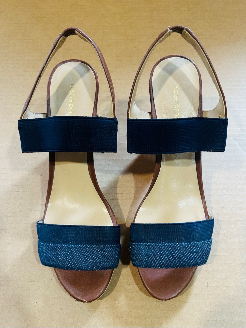 Blue & Brown Open-Toe Slingback Sandals